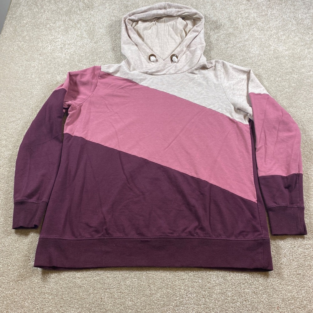 Maurices Hoodie Womens XL Burgundy Pink Beige Colorblock Long Sleeve Pullover